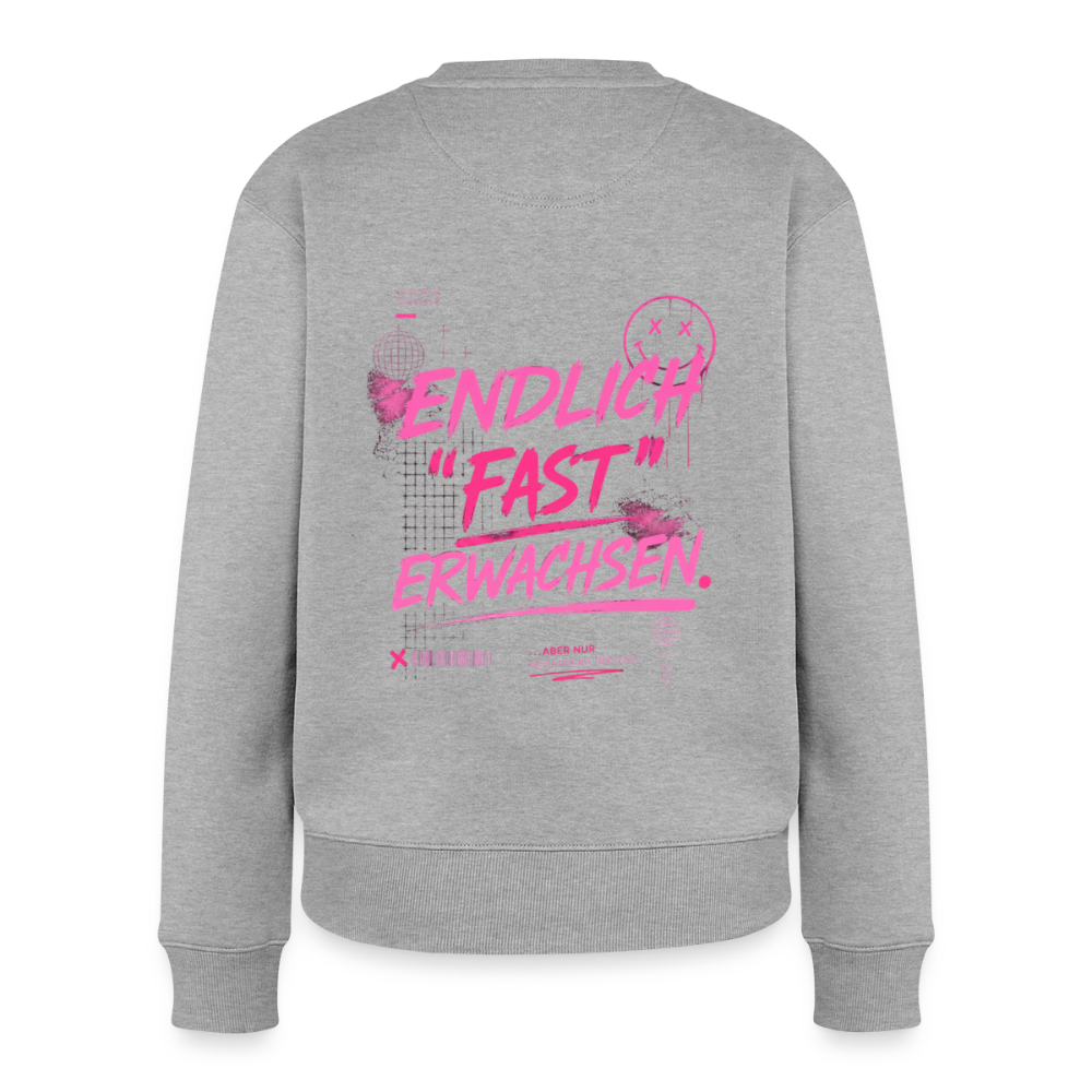 Frauen Premium Pullover " fast Erwachsen pink" - Grau meliert