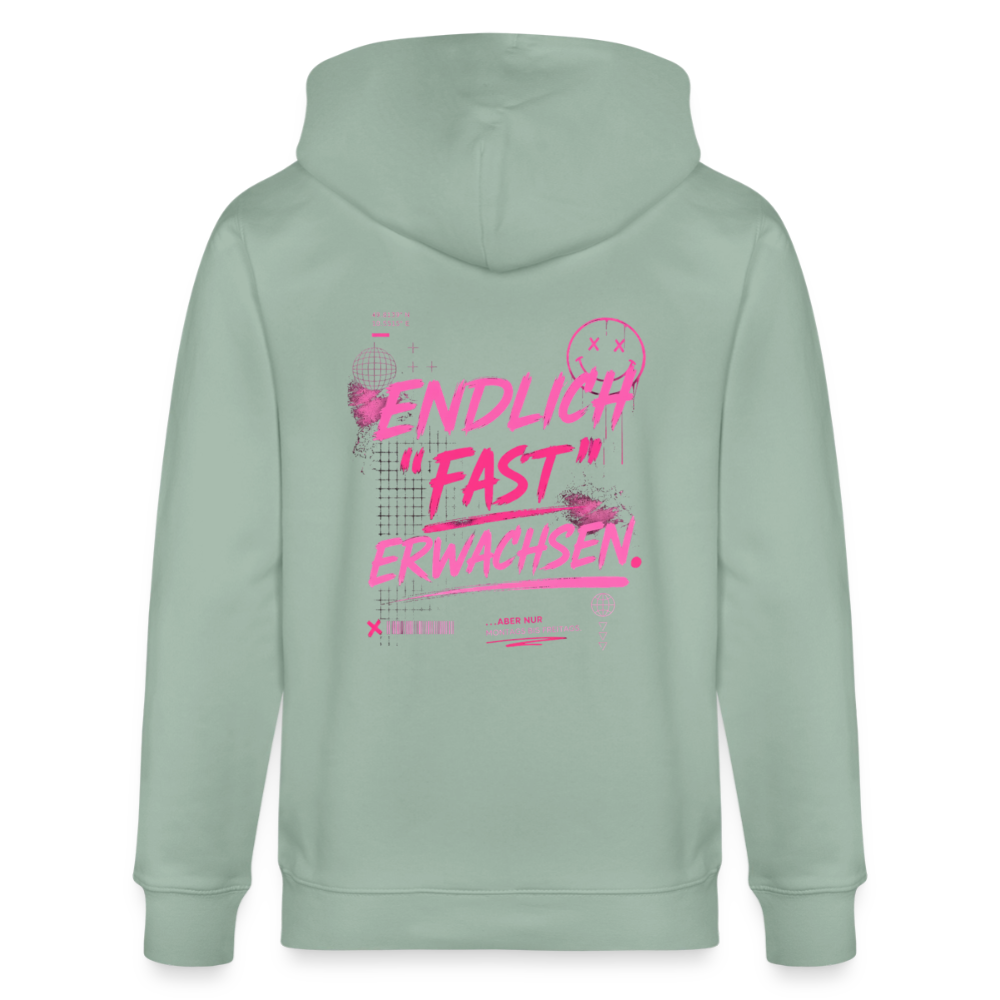 Stanley/Stella Unisex Bio-Kapuzenjacke CULTIVATOR  "fast Erwachsen pink" - Helles Graugrün