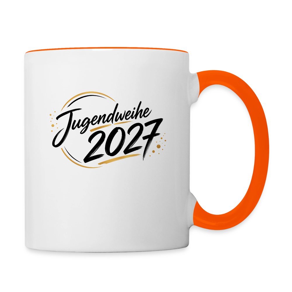 Tasse zweifarbig mit Jahreslogo 2027 - Weiß/Orange