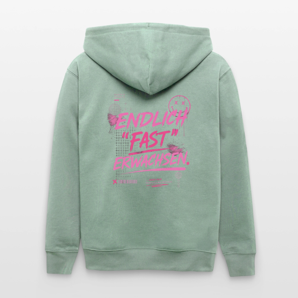 Stanley/Stella Unisex Bio-Kapuzenjacke CULTIVATOR  "fast Erwachsen pink" - Helles Graugrün