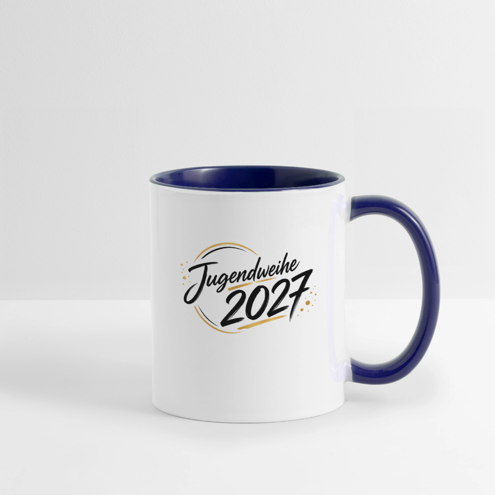 Tasse zweifarbig mit Jahreslogo 2027 - Weiß/Kobaltblau