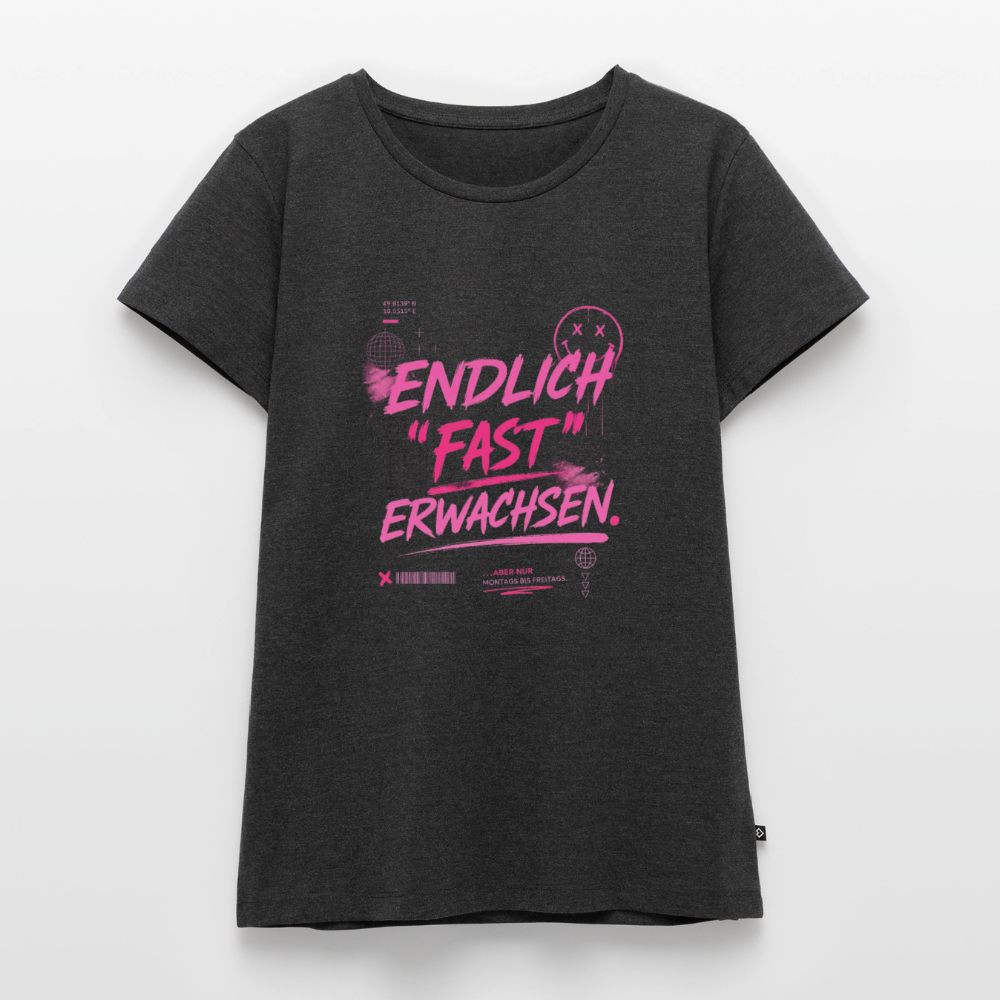 Frauen Premium T-Shirt nachhaltig "fast Erwachsen pink" - Anthrazit meliert