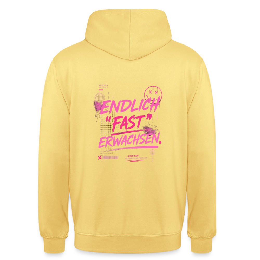 Unisex Hoodie "fast Erwachsen pink" - Zitronengelb