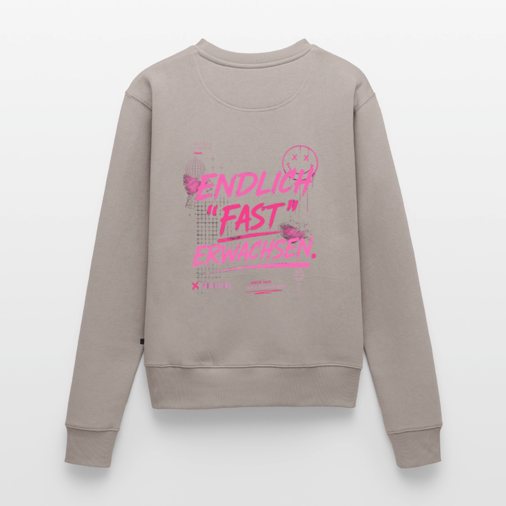 Frauen Premium Pullover " fast Erwachsen pink" - Taupe