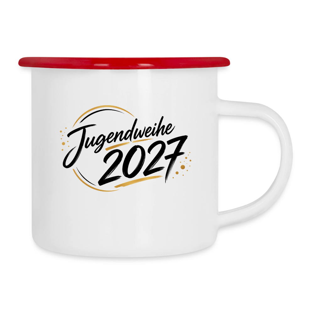 Emaille Becher , Jahresbecher 2027 - Weiß/Rot