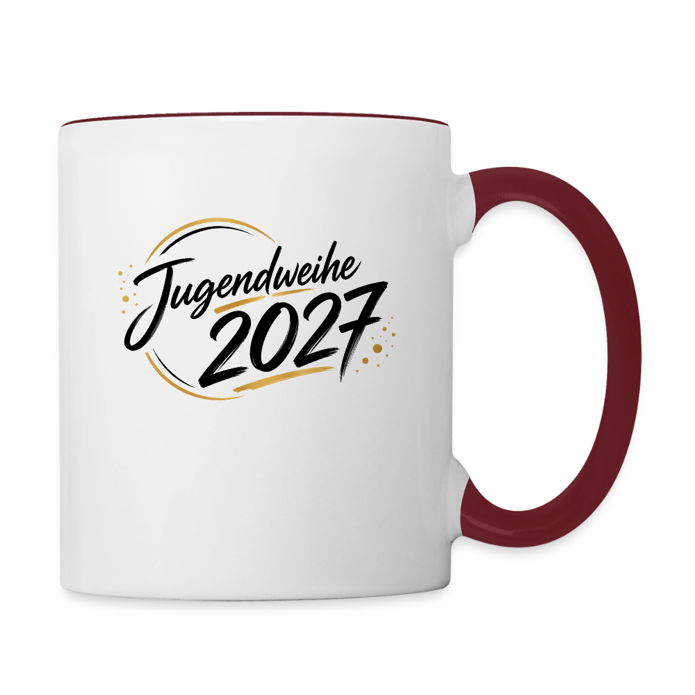 Tasse zweifarbig mit Jahreslogo 2027 - Weiß/Rotbraun