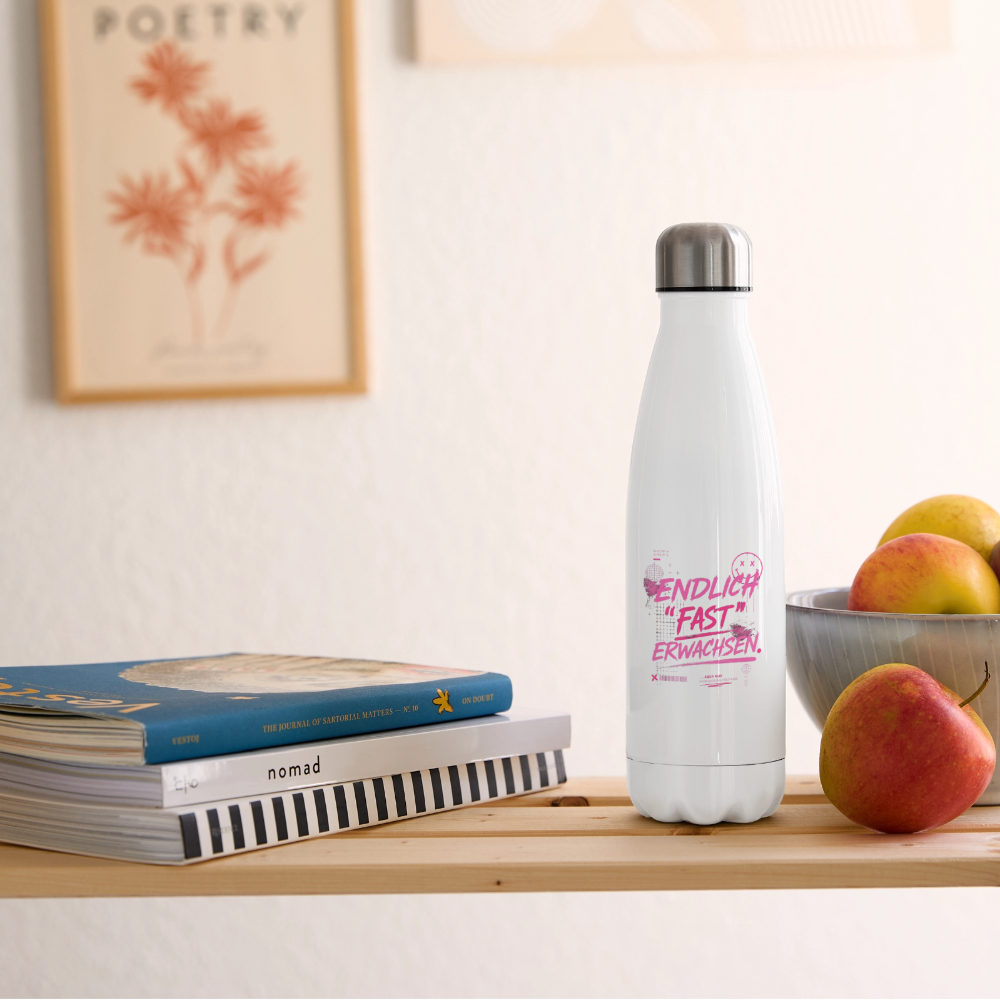 Isolierflasche mit Statement "fast Erwachsen pink" - Weiß
