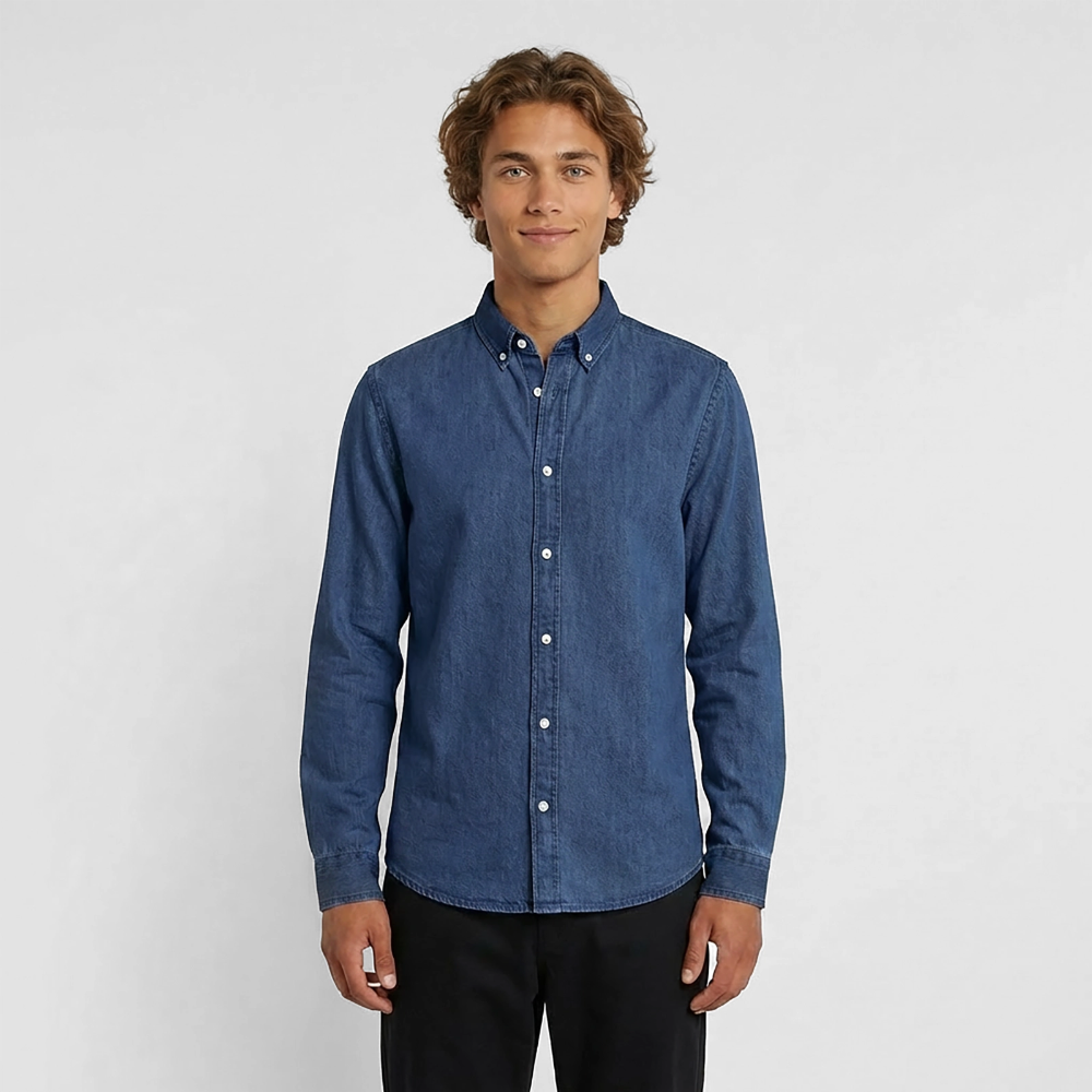 Männer Jeanshemd Organic von Stanley/Stella "Jahreslogo 2026" - verwaschenes Mittelblau 