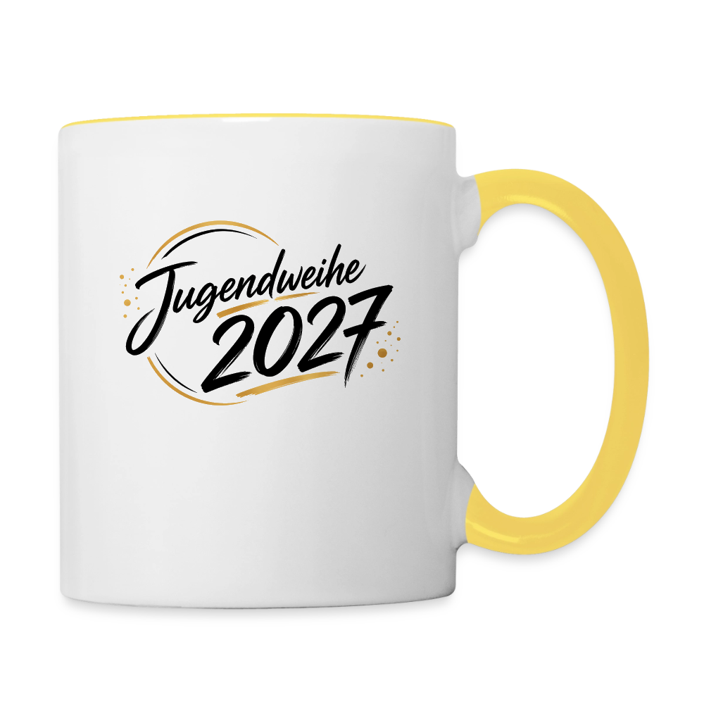 Tasse zweifarbig mit Jahreslogo 2027 - Weiß/Gelb