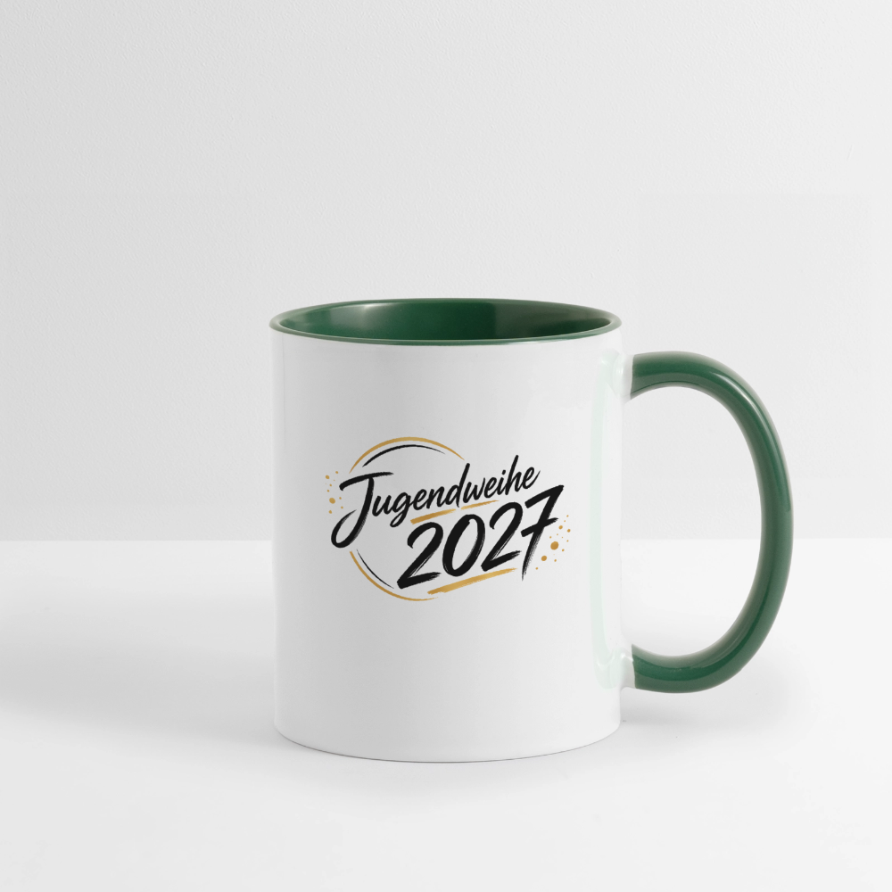Tasse zweifarbig mit Jahreslogo 2027 - Weiß/Dunkelgrün