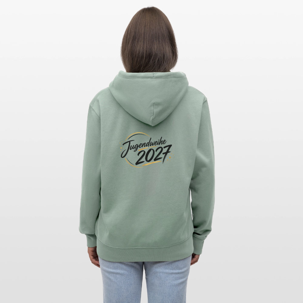 Stanley/Stella Unisex Bio-Kapuzenjacke CULTIVATOR  "Jahreslogo 2027" - Helles Graugrün