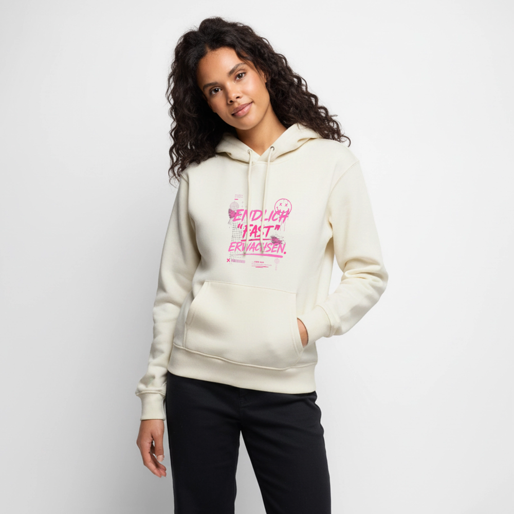 Frauen Premium Hoodie "fast Erwachsen pink" - Naturweiß