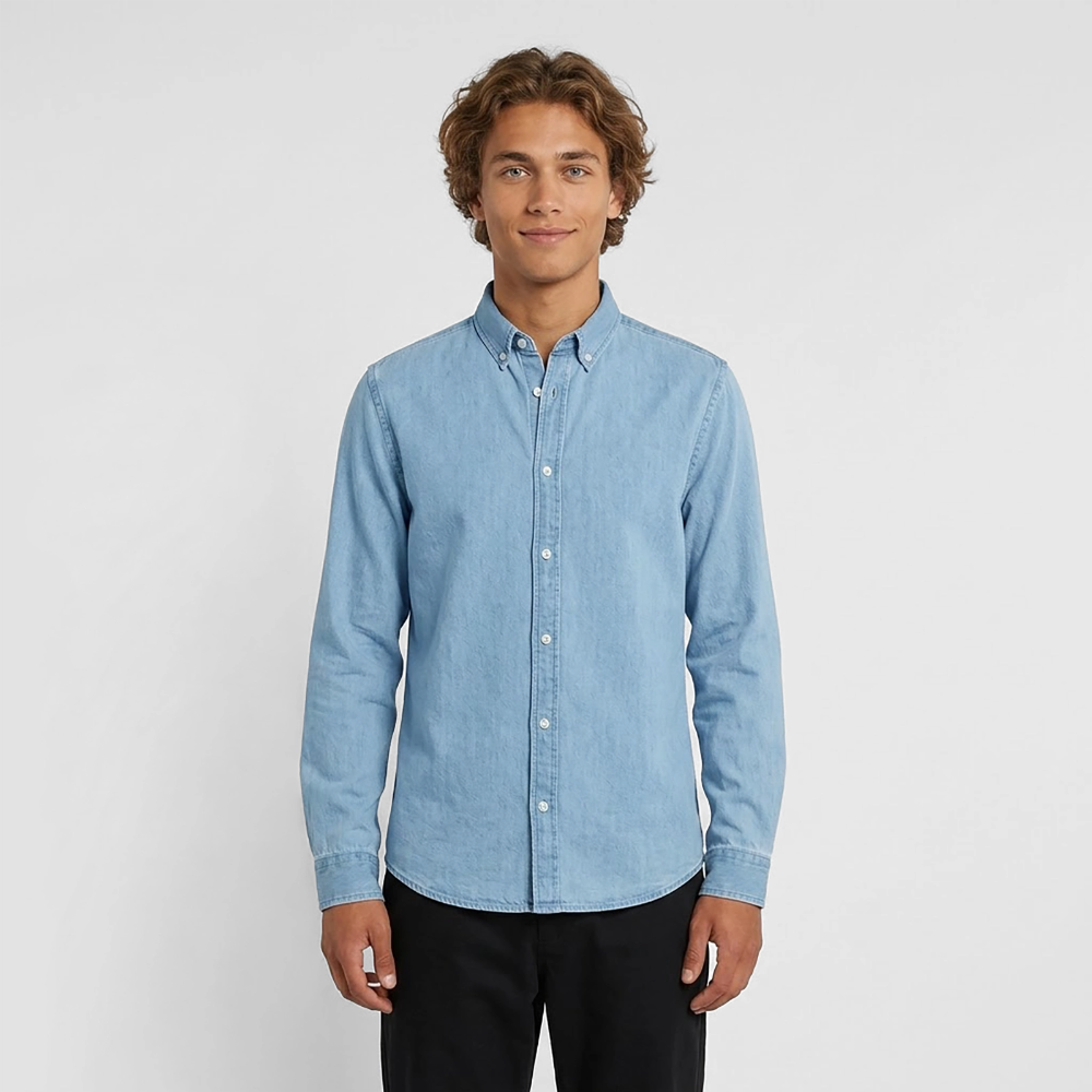 Männer Jeanshemd Organic von Stanley/Stella "Jahreslogo 2026" - verwaschenes Hellblau