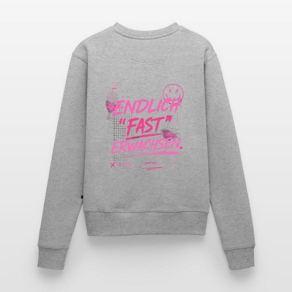 Frauen Premium Pullover " fast Erwachsen pink" - Grau meliert