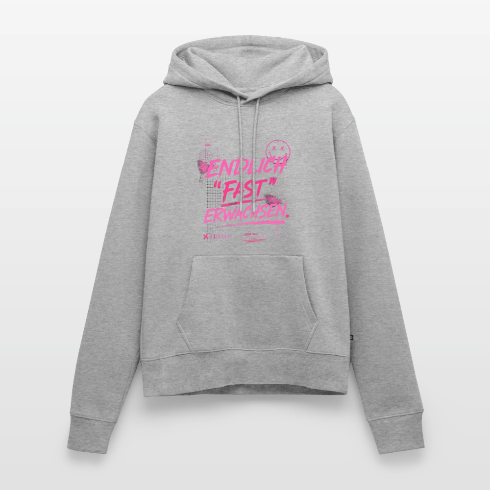 Frauen Premium Hoodie "fast Erwachsen pink" - Grau meliert
