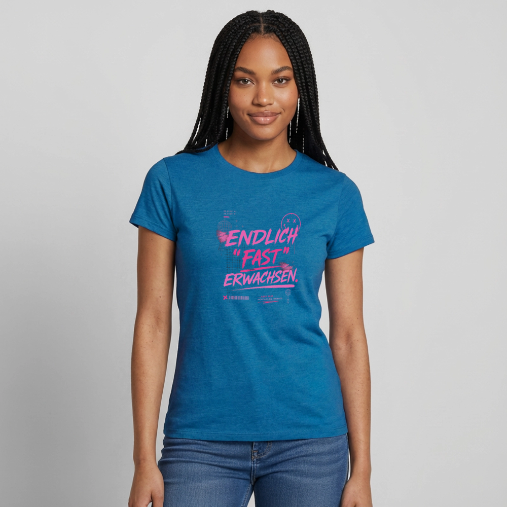 Frauen T-Shirt "fast Erwachsen pink" - Antikblaues Saphir meliert